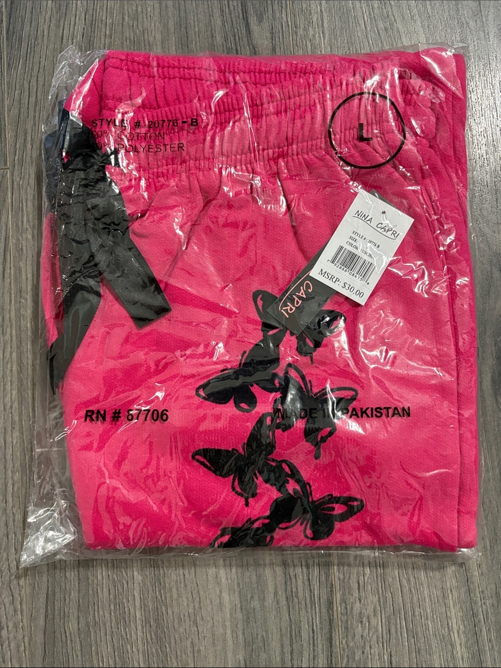 Nina Capri Hot Pink Pull-On Pants with Black Butterfly Print